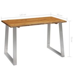 Tavolo da Pranzo 120x65x75cm Massello d'Acacia e Acciaio Inox