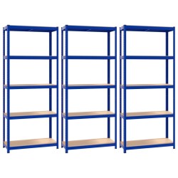 Scaffali a 5 Ripiani 3 pz Blu in Acciaio e Legno ingegnerizzato