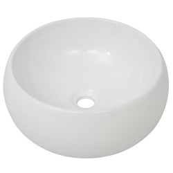 Lavello Bagno con Miscelatore in Ceramica Rotondo Bianco