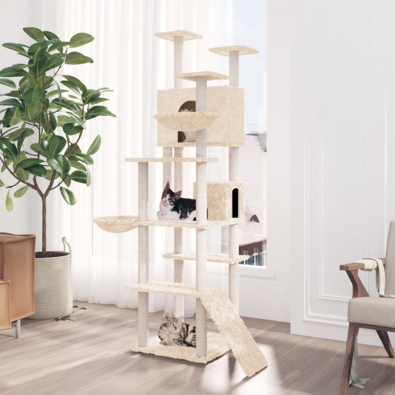   Albero per Gatti con Tiragraffi in Sisal Crema 191 cm