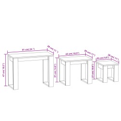 Tavolini Impilabili 3 pz Rovere Fumo in Legno Ingegnerizzato