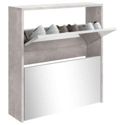   Scarpiera con Specchio a 2 Livelli Grigio cemento 63x17x67 cm