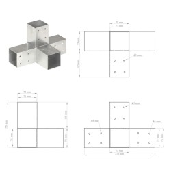 Connettori per Pali a Forma di X 4 pz in Metallo Zincato 71x71 mm