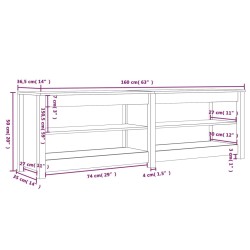   Scarpiera Nera 160x36,5x50 cm in Legno Massello di Pino