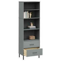 Libreria con 2 Cassetti Grigio 60x35x180 cm Legno Massello OSLO