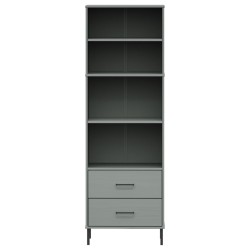 Libreria con 2 Cassetti Grigio 60x35x180 cm Legno Massello OSLO