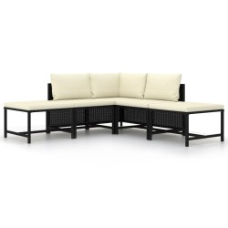 vidaXL Set Divani da Giardino 5 pz con Cuscini in Polyrattan Nero