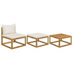 vidaXL Set Divani da Giardino 3 pz con Cuscini Crema in Legno Acacia