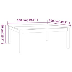 Tavolino da Salotto Nero 100x100x40 cm Legno Massello di Pino