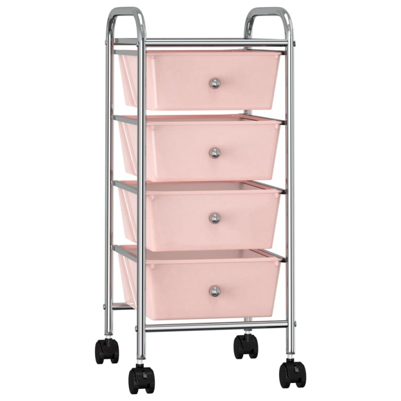   Carrello Portaoggetti Mobile con 4 Cassetti Rosa in Plastica