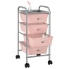   Carrello Portaoggetti Mobile con 4 Cassetti Rosa in Plastica