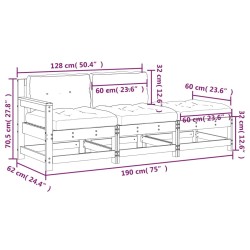 vidaXL Set Divani da Giardino 3 pz con Cuscini in Legno Massello