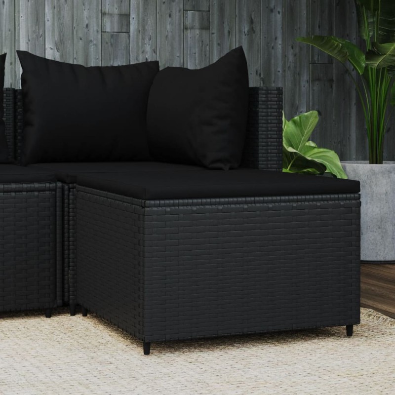 vidaXL Poggiapiedi da Giardino con Cuscino in Polyrattan Nero