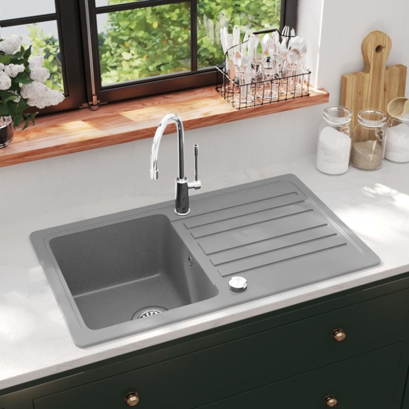   Lavandino cucina granito singolo con scolapiatti reversibile grigio