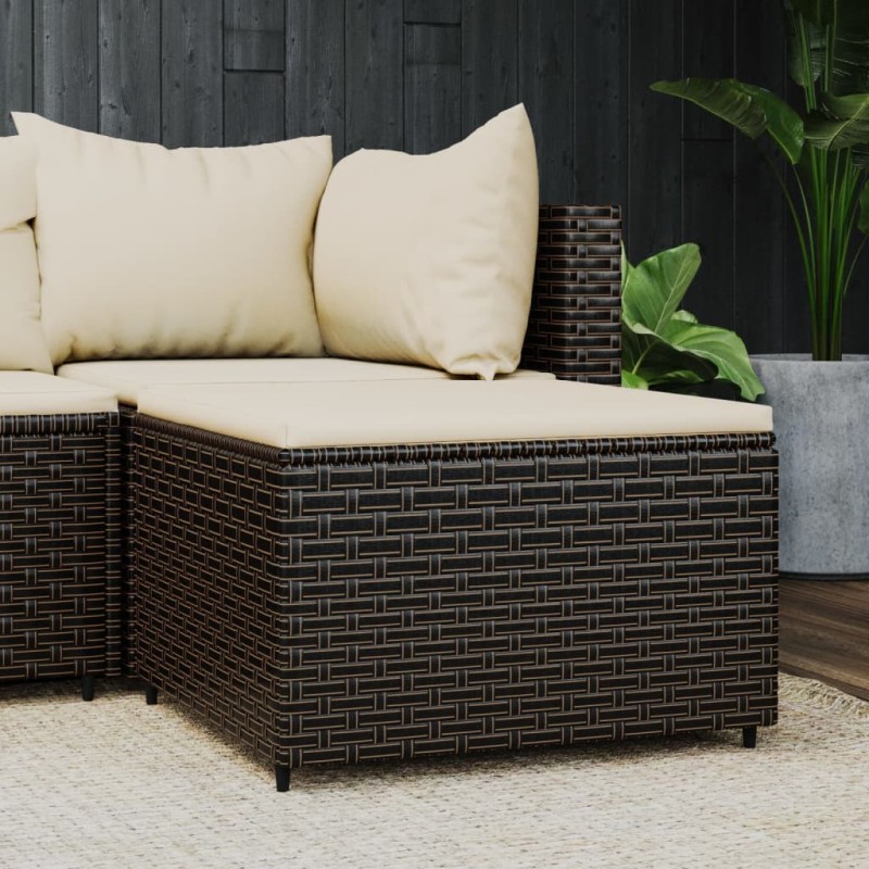 vidaXL Poggiapiedi da Giardino con Cuscino in Polyrattan Marrone