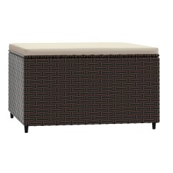 vidaXL Poggiapiedi da Giardino con Cuscino in Polyrattan Marrone