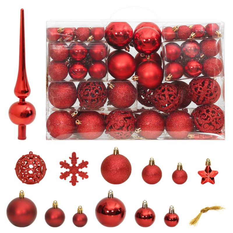 vidaXL Set Palline di Natale 111 pz Rosso in Polistirene