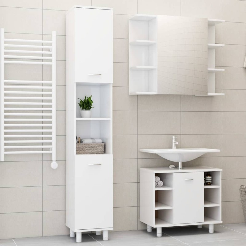   Set Mobili da Bagno 3 pz Bianco Lucido in Truciolato