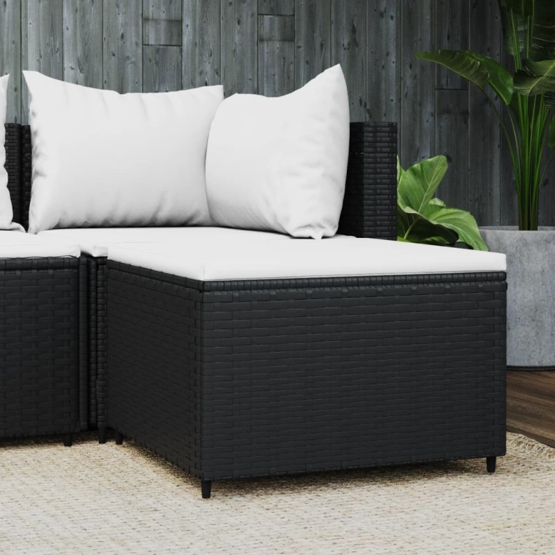 vidaXL Poggiapiedi da Giardino con Cuscino in Polyrattan Nero