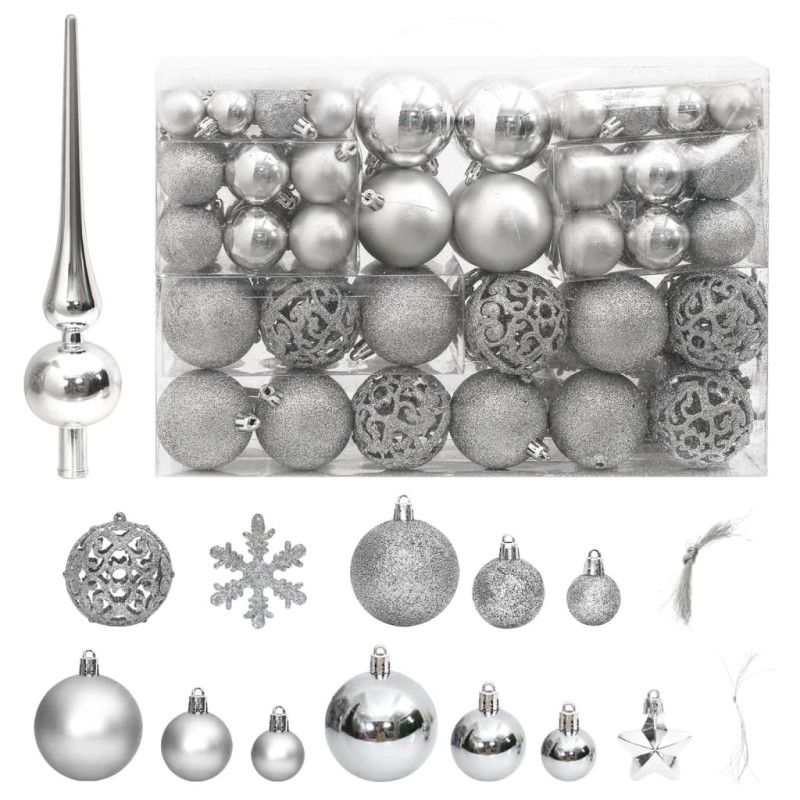 vidaXL Set Palline di Natale 111 pz Argento in Polistirene