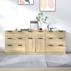    Credenze 3 pz Rovere Sonoma in Legno Ingegnerizzato