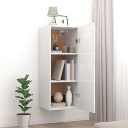   Mobile Parete Bianco Lucido 34,5x34x90 cm in Legno Ingegnerizzato