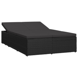   Lettino Prendisole Trasformabile con Cuscino Polyrattan Nero