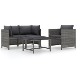 vidaXL Set Divani da Giardino 4 pz con Cuscini in Polyrattan Grigio