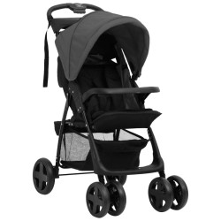 vidaXL Passeggino 2 in 1 Grigio Scuro e Nero in Acciaio