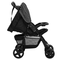 vidaXL Passeggino 2 in 1 Grigio Scuro e Nero in Acciaio