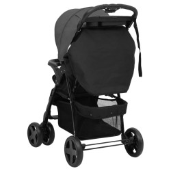 vidaXL Passeggino 2 in 1 Grigio Scuro e Nero in Acciaio