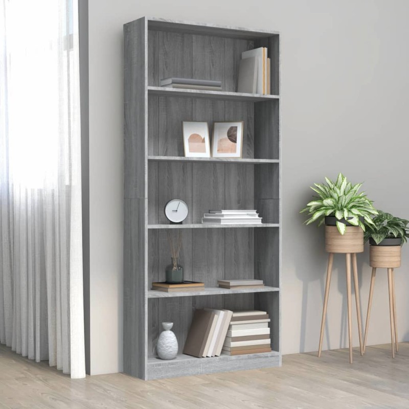   Libreria 5 Ripiani Grigio Sonoma 80x24x175 cm Legno ingegnerizzato