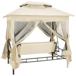 vidaXL Gazebo Convertibile Panchina a Dondolo Bianco Crema