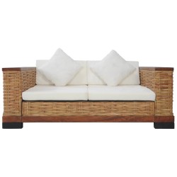 Set di Divani 2 pz con Cuscini in Rattan Naturale Marrone