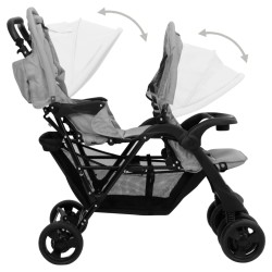 vidaXL Passeggino Gemellare a Tandem Grigio Chiaro in Acciaio