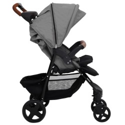 vidaXL Passeggino 3 in 1 Grigio Chiaro in Acciaio