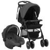 vidaXL Passeggino 3 in 1 Grigio Scuro e Nero in Acciaio