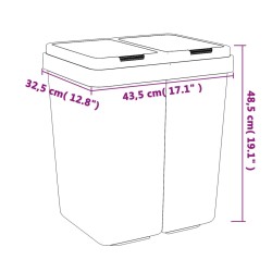 vidaXL Cestino Doppio Bianco 2x25 L