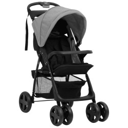 vidaXL Passeggino 2 in 1 Grigio Chiaro e Nero in Acciaio