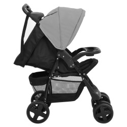 vidaXL Passeggino 2 in 1 Grigio Chiaro e Nero in Acciaio