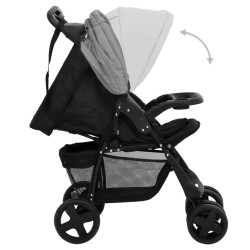 vidaXL Passeggino 2 in 1 Grigio Chiaro e Nero in Acciaio