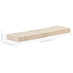 vidaXL Cuscino per Pallet e Pavimento in Cotone 120x40x7 cm Beige