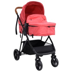 vidaXL Passeggino 3 in 1 Rosso e Nero in Acciaio