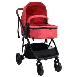 vidaXL Passeggino 3 in 1 Rosso e Nero in Acciaio