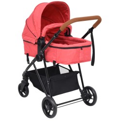 vidaXL Passeggino 3 in 1 Rosso e Nero in Acciaio