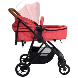 vidaXL Passeggino 3 in 1 Rosso e Nero in Acciaio