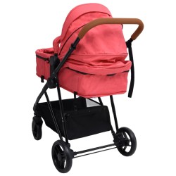 vidaXL Passeggino 3 in 1 Rosso e Nero in Acciaio