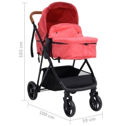 vidaXL Passeggino 3 in 1 Rosso e Nero in Acciaio