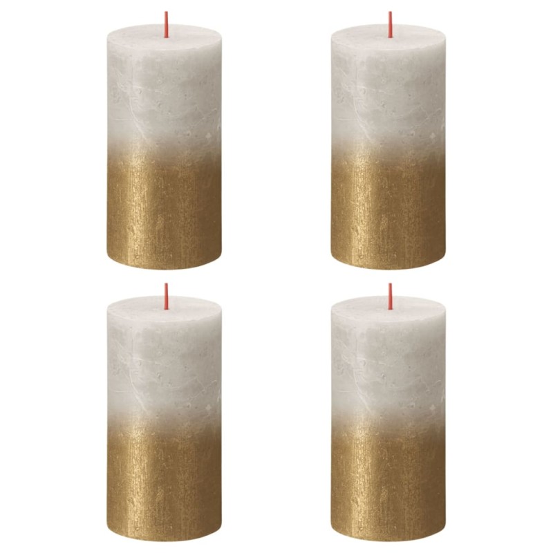 Bolsius Candele Pilastro Rustiche Sunset 4 pz 130x68 mm Grigio e Oro