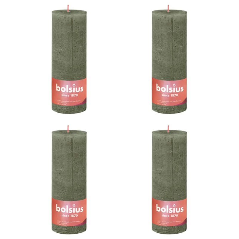 Bolsius Candele Rustiche a Colonna 4 pz 130x68 mm Verde Oliva